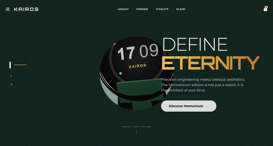 Página de destino de smartwatch de luxo com Three.js e seções animadas