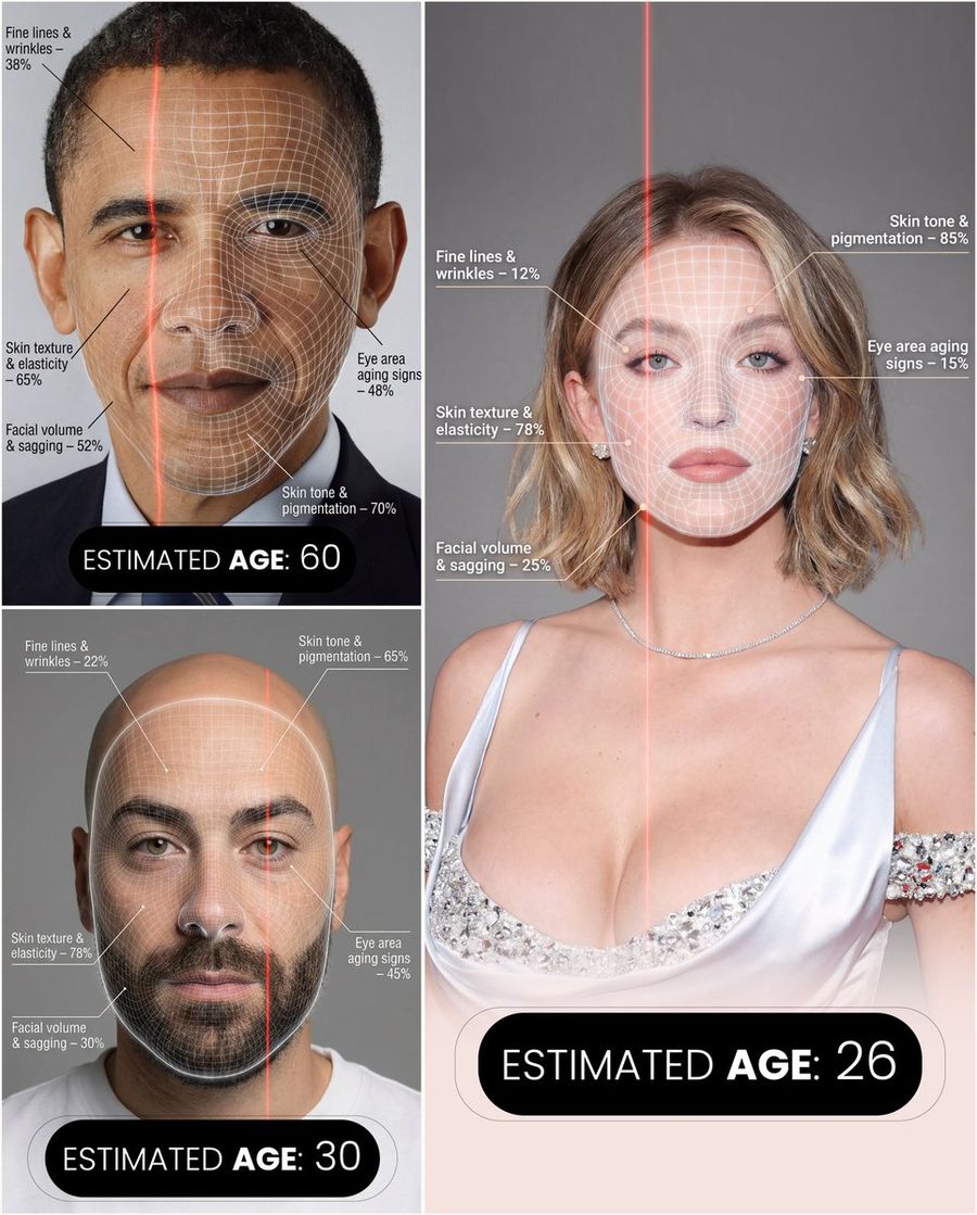 Retrato infográfico de verificador de idade facial futurista