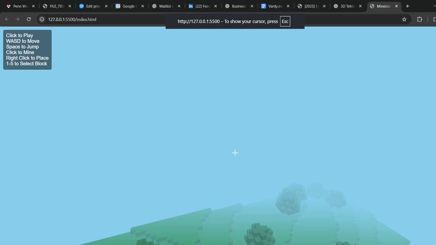 Réplica de Minecraft em modo de sobrevivência com Three.js