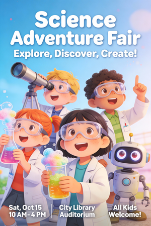 Póster divertido y educativo para la feria de ciencias infantil