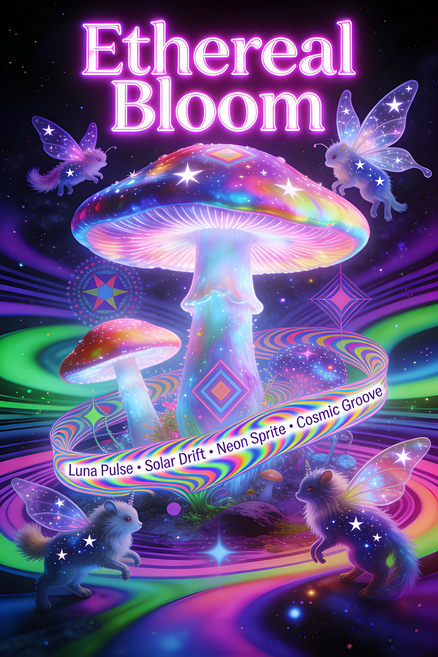 Affiche de festival de musique psychédélique « Ethereal Bloom »