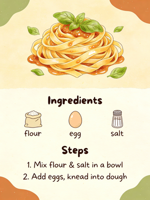 Tarjeta de Receta Ilustrada de Pasta Casera