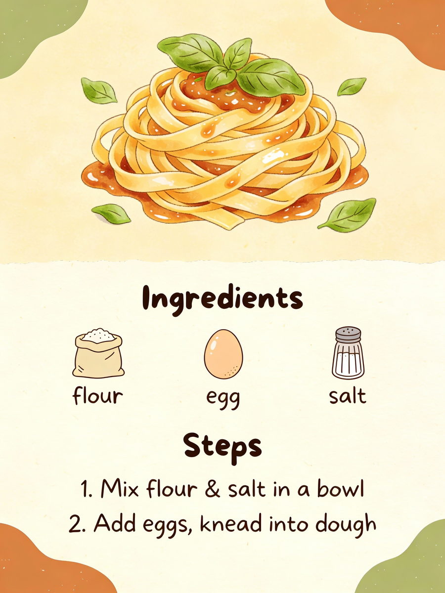 Tarjeta de Receta Ilustrada de Pasta Casera