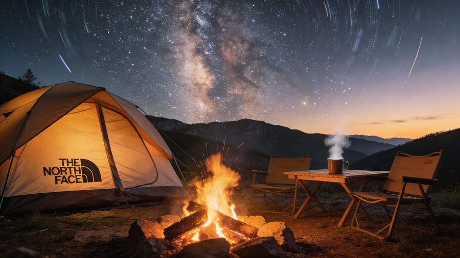 Escena de acampada al anochecer