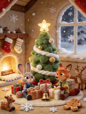 Póster de fieltro de Judy y Nick para Navidad