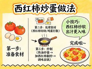 Tarjeta de conocimiento dibujada a mano: Tomate y huevo salteados