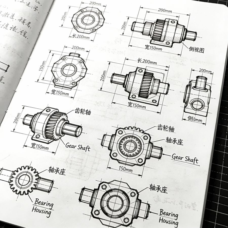 Notas de bocetos de diseño mecánico