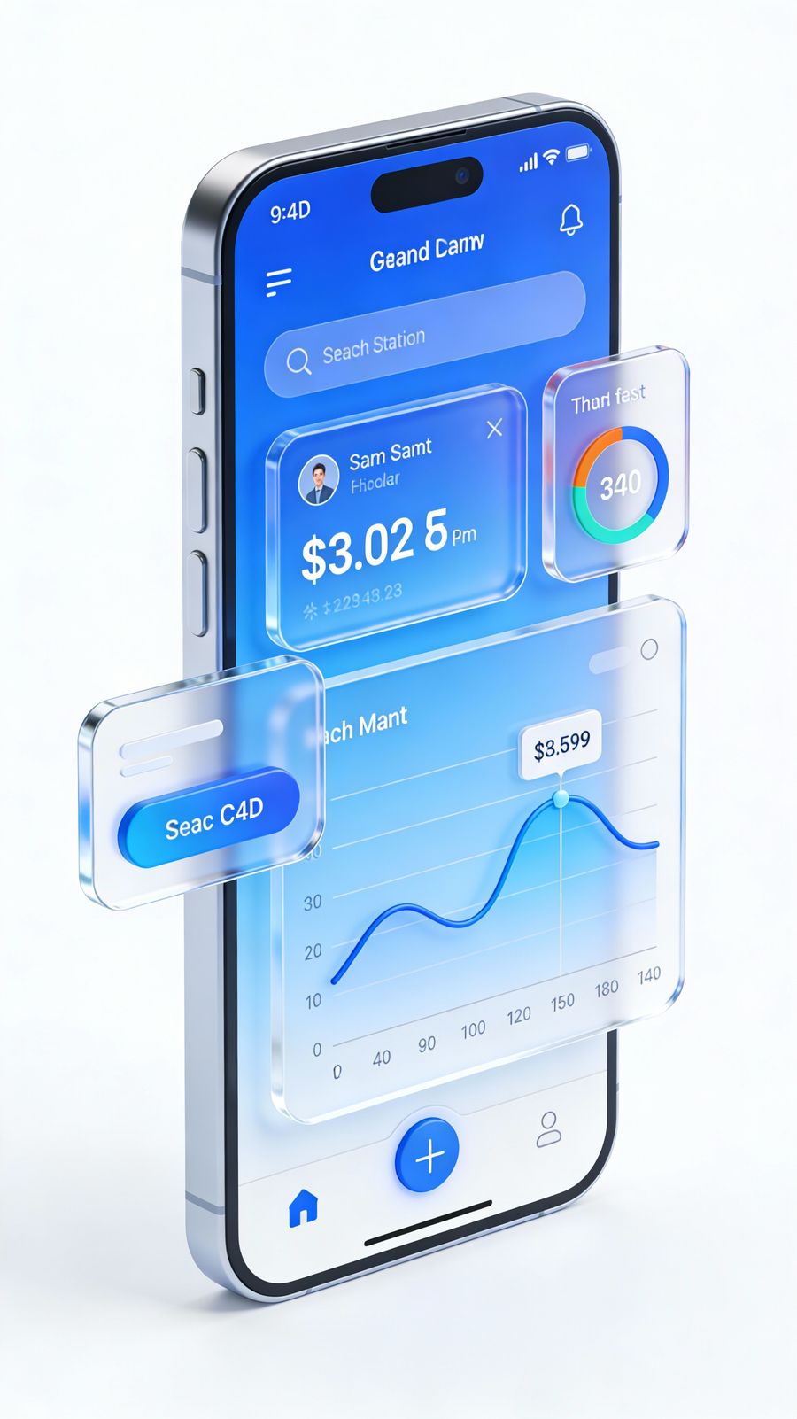 Interfaz de usuario de aplicación financiera estilo C4D (variante)