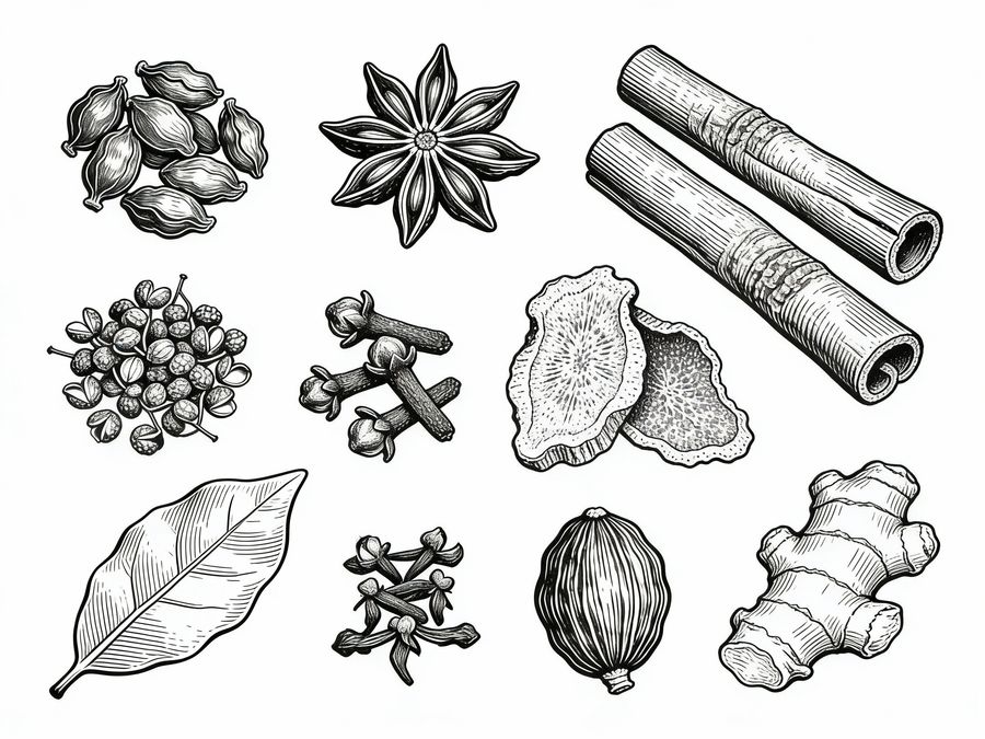 Dibujo lineal de hierbas aromáticas chinas tradicionales