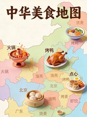 Póster infográfico del mapa de la comida china