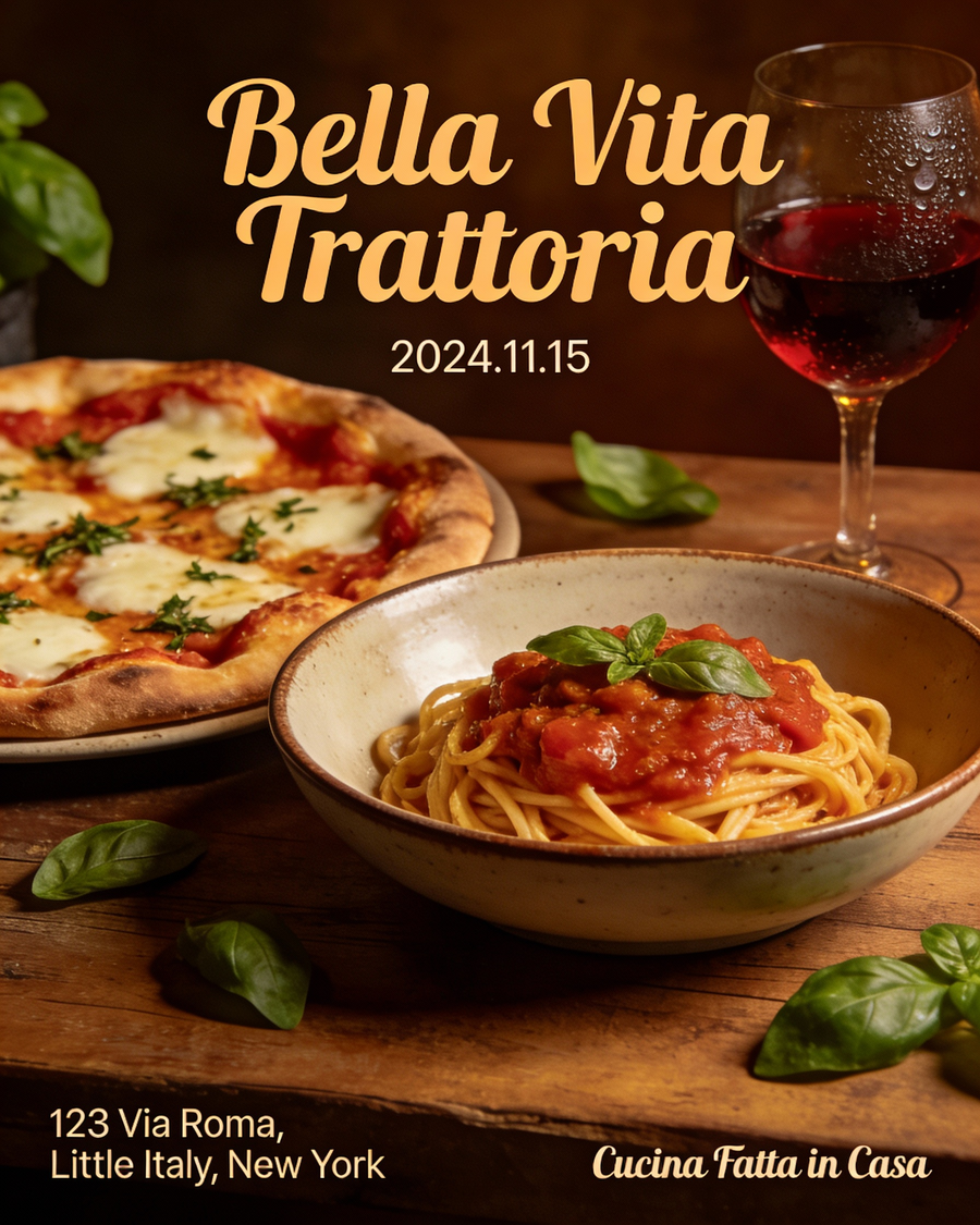 Flyer d'inauguration du restaurant italien