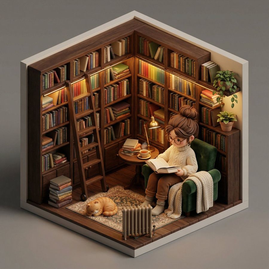 等距 3D 迷你房间与 Q 版角色提示词