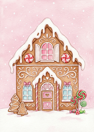 การ์ดบ้านขนมปังขิงสีน้ำสุดแปลกตา