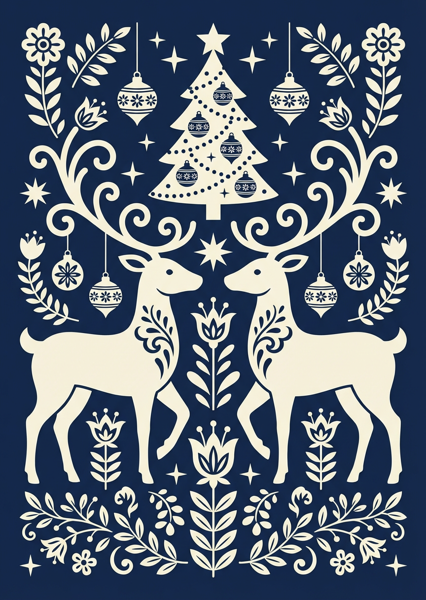 Art populaire scandinave marine et crème