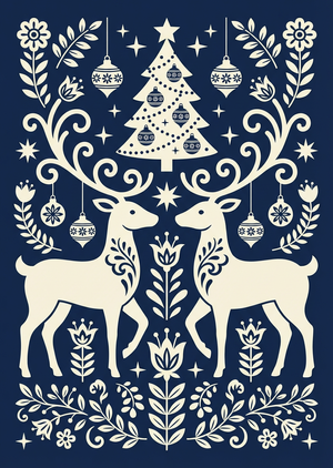 Scandinavian Navy and Cream Folk Art