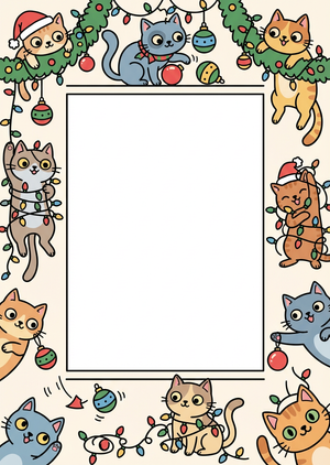 กรอบรูปสไตล์สติกเกอร์คริสต์มาส ลายแมวซุกซน