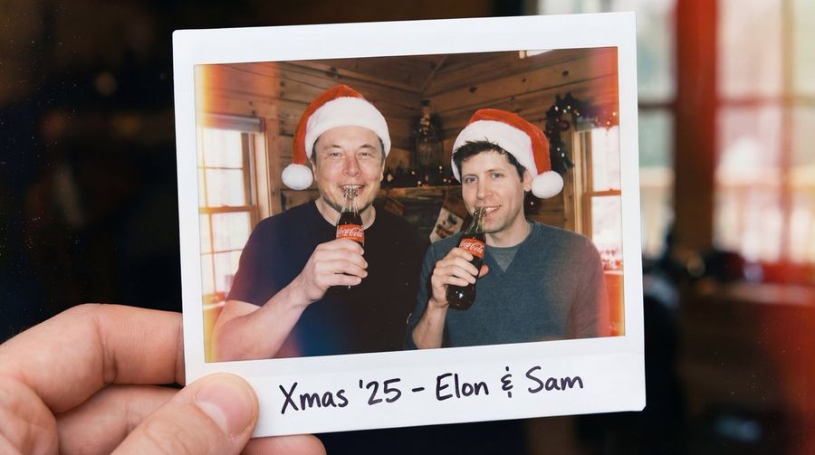 Selfie polarizzato di Elon Musk e Sam Altman