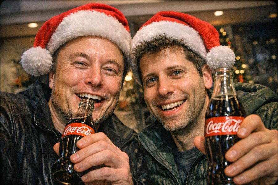 Selfie polarizzato di Elon Musk e Sam Altman