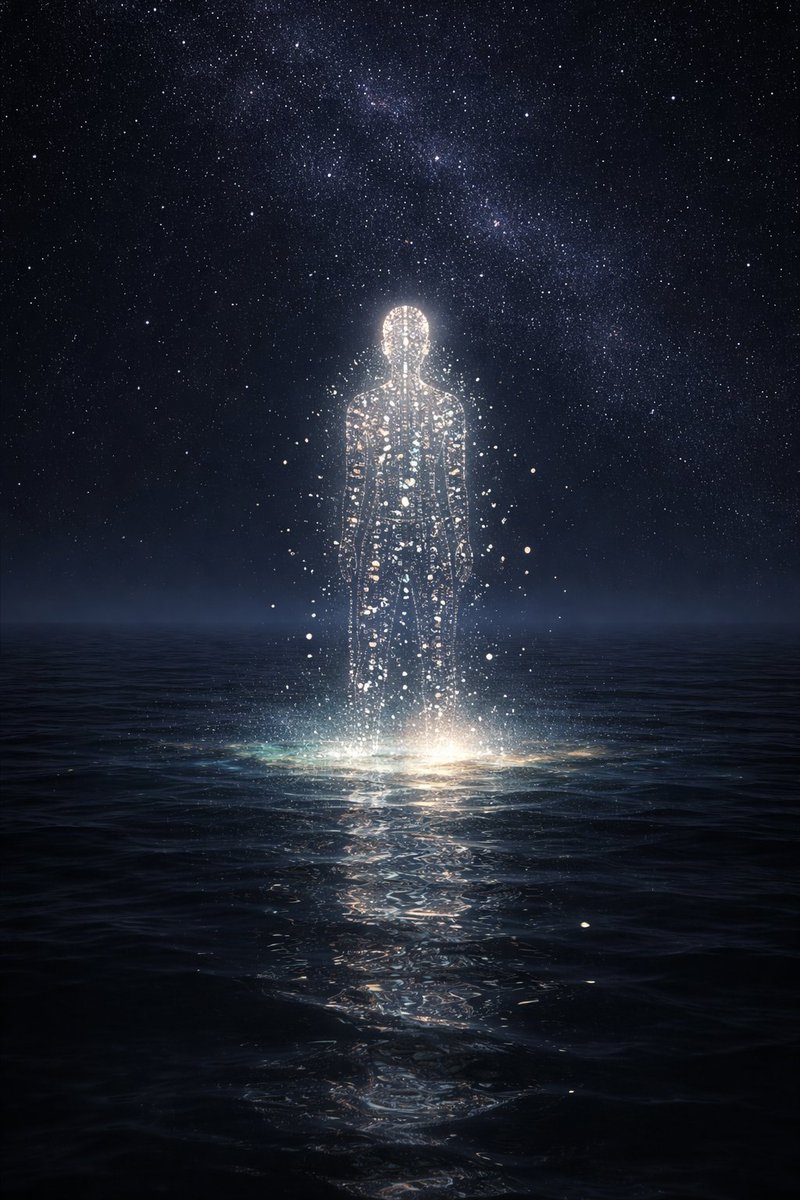 Opus 4.5 のビジョン:暗い海に浮かぶ光の像