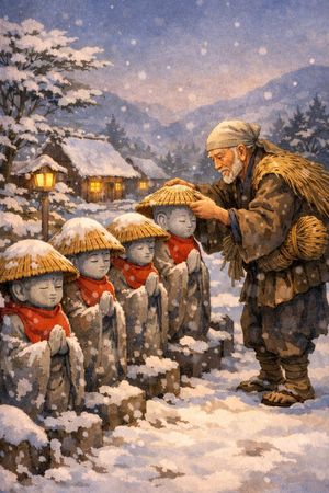 Kasa Jizo: Gợi ý minh họa truyện dân gian