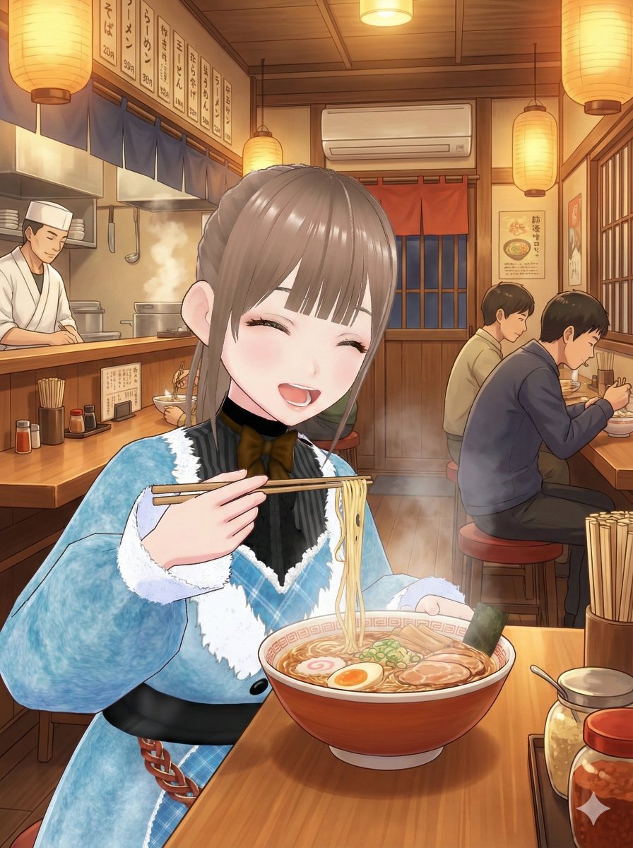 Personaggio che mangia ramen
