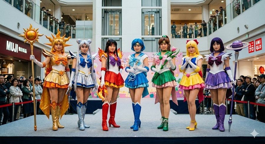 Sette Magical Girl in posa sul palco