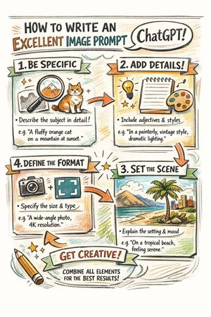 Infografica disegnata a mano sulla scrittura di prompt per immagini