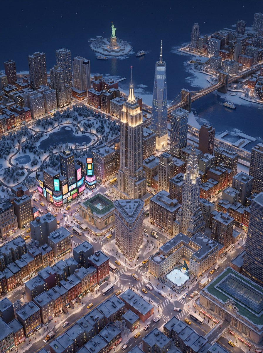 Escena de caricatura 3D en miniatura isométrica de Nueva York