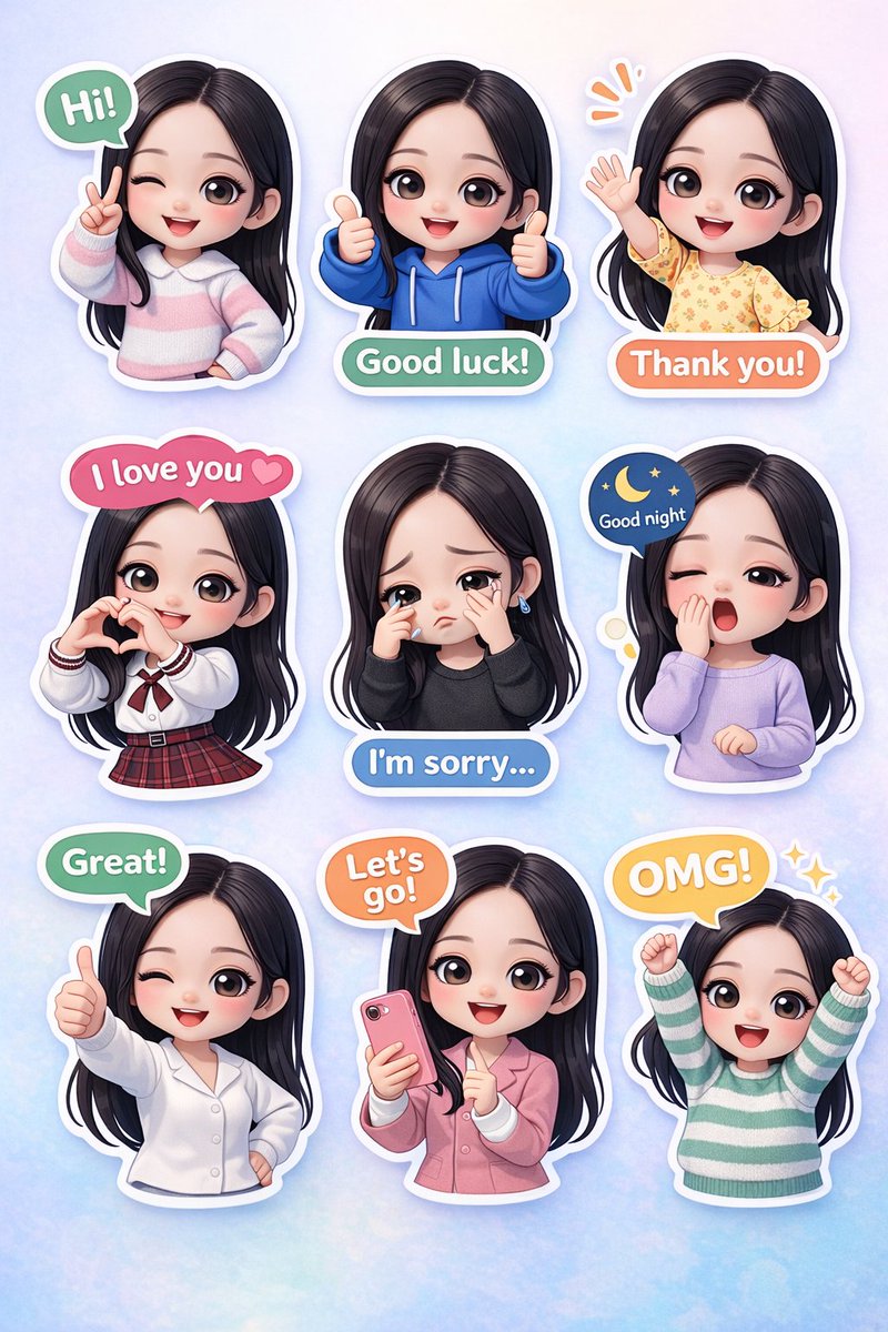 Genera stickers chibi con varias poses y expresiones