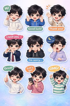 様々なポーズや表情のちびキャラステッカーを生成 - 2