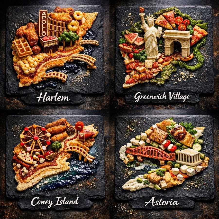 Arte Culinária Extrema: Grade de Bairros de Nova Iorque