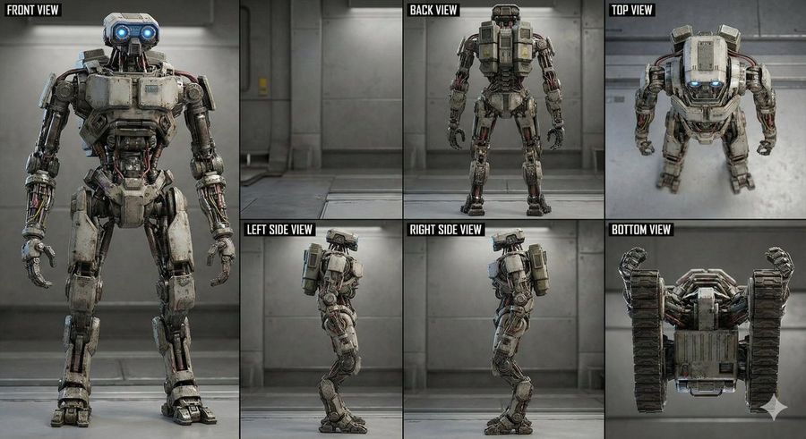 3x2 ロボットキャラクターマトリックスのテクニカルプロンプト