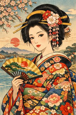 Illustrazione di bellezza in stile Ukiyo-e moderno