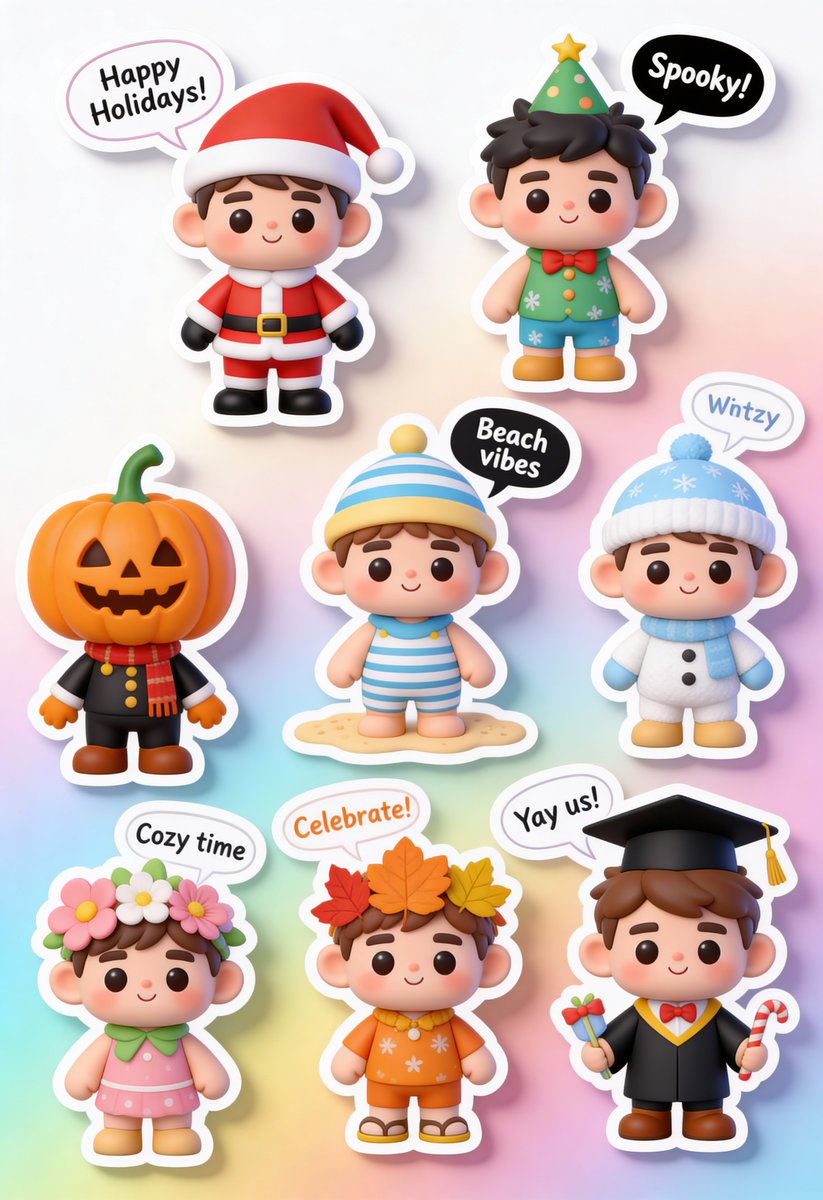 Foglio di adesivi stagionali 3D Kawaii