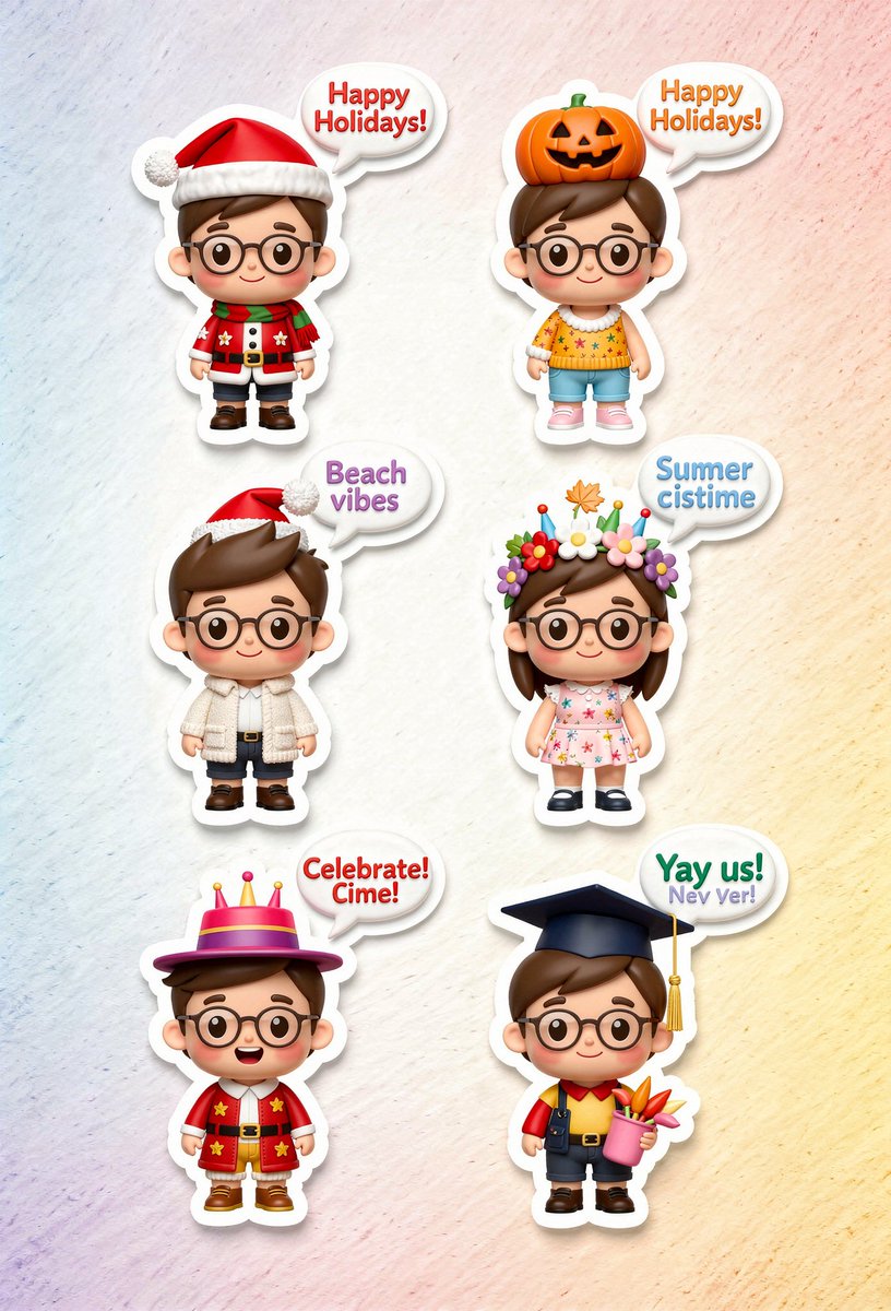 Foglio di adesivi stagionali 3D Kawaii