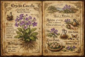 Illustrazione in stile manoscritto occidentale per 'Orychophragmus violaceus'