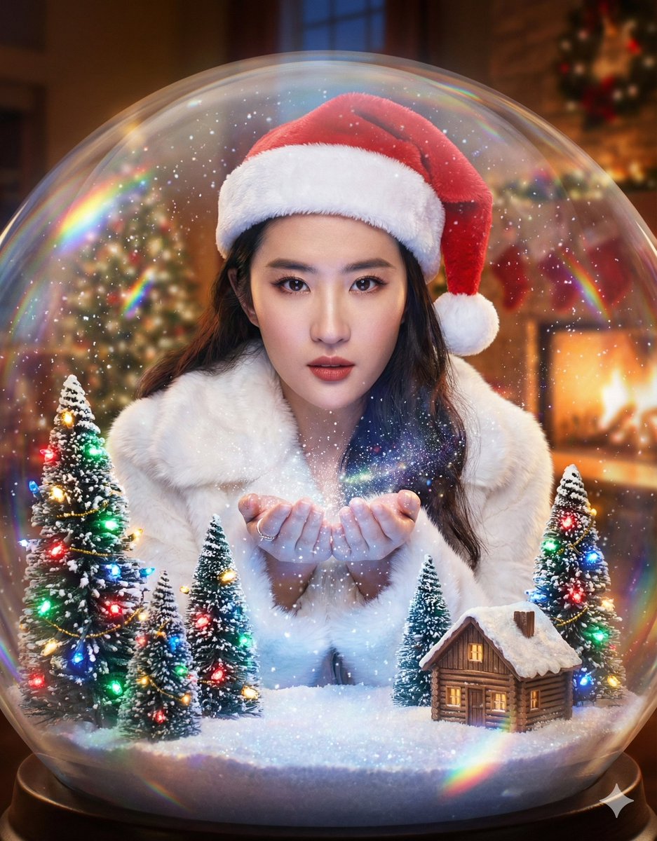 Personagem Surreal Preso em um Globo de Neve Gigante de Natal