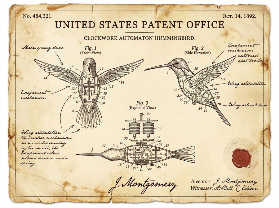 Documento de Patente Vintage de uma Invenção