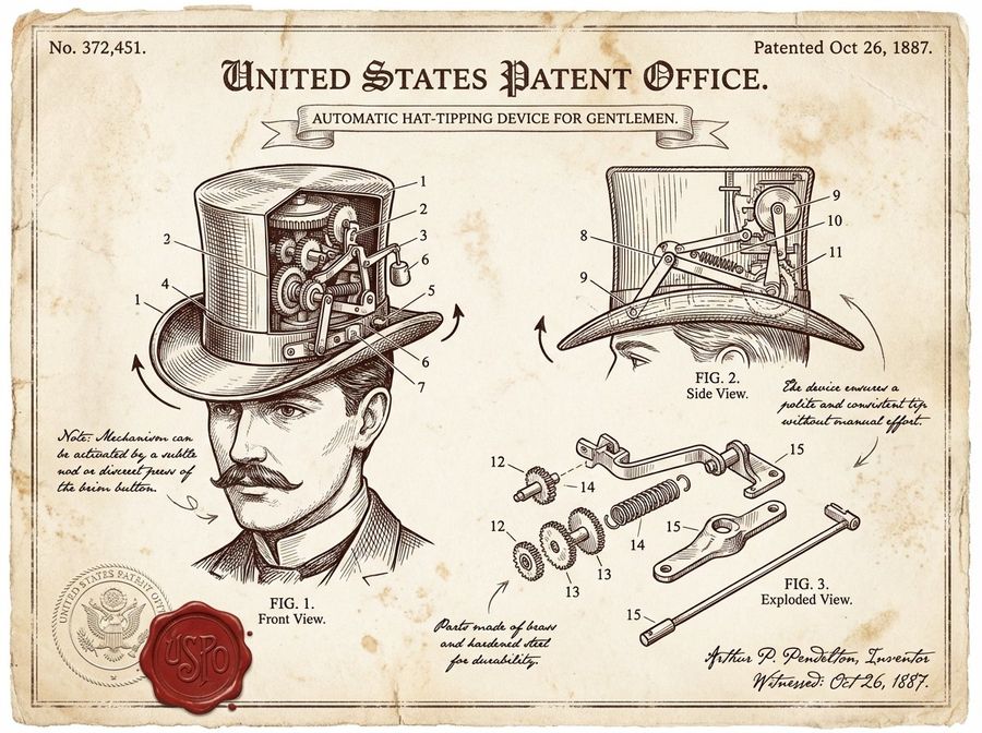 Documento de Patente Vintage de uma Invenção