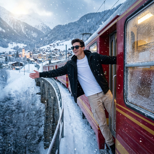 Aventura invernal cinematográfica en 8K en un tren antiguo - Nano Banana Pro