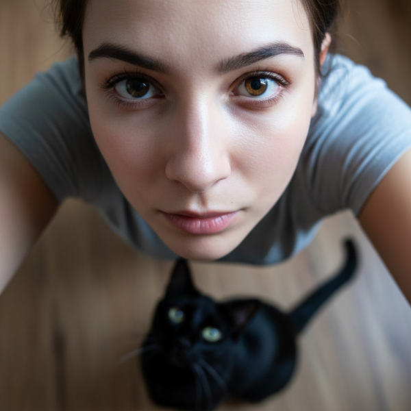 Selfie de un smartphone cenital con un gato negro - Nano Banana