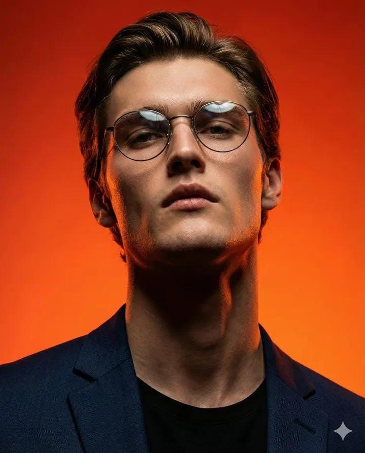 Retrato de estudio cinematográfico de un hombre intelectual