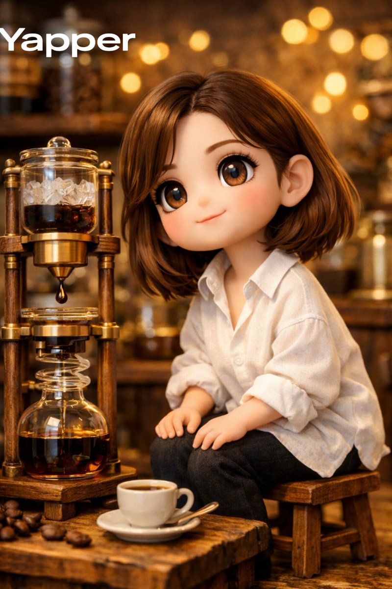 迷你咖啡店立體模型與 Q 版女孩