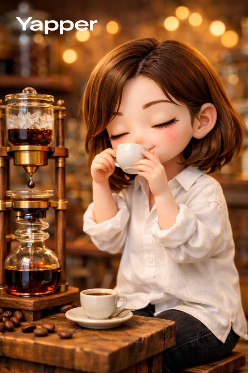 迷你咖啡店立體模型與 Q 版女孩