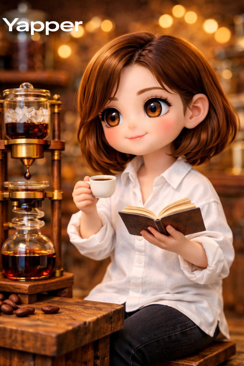 迷你咖啡店立體模型與 Q 版女孩