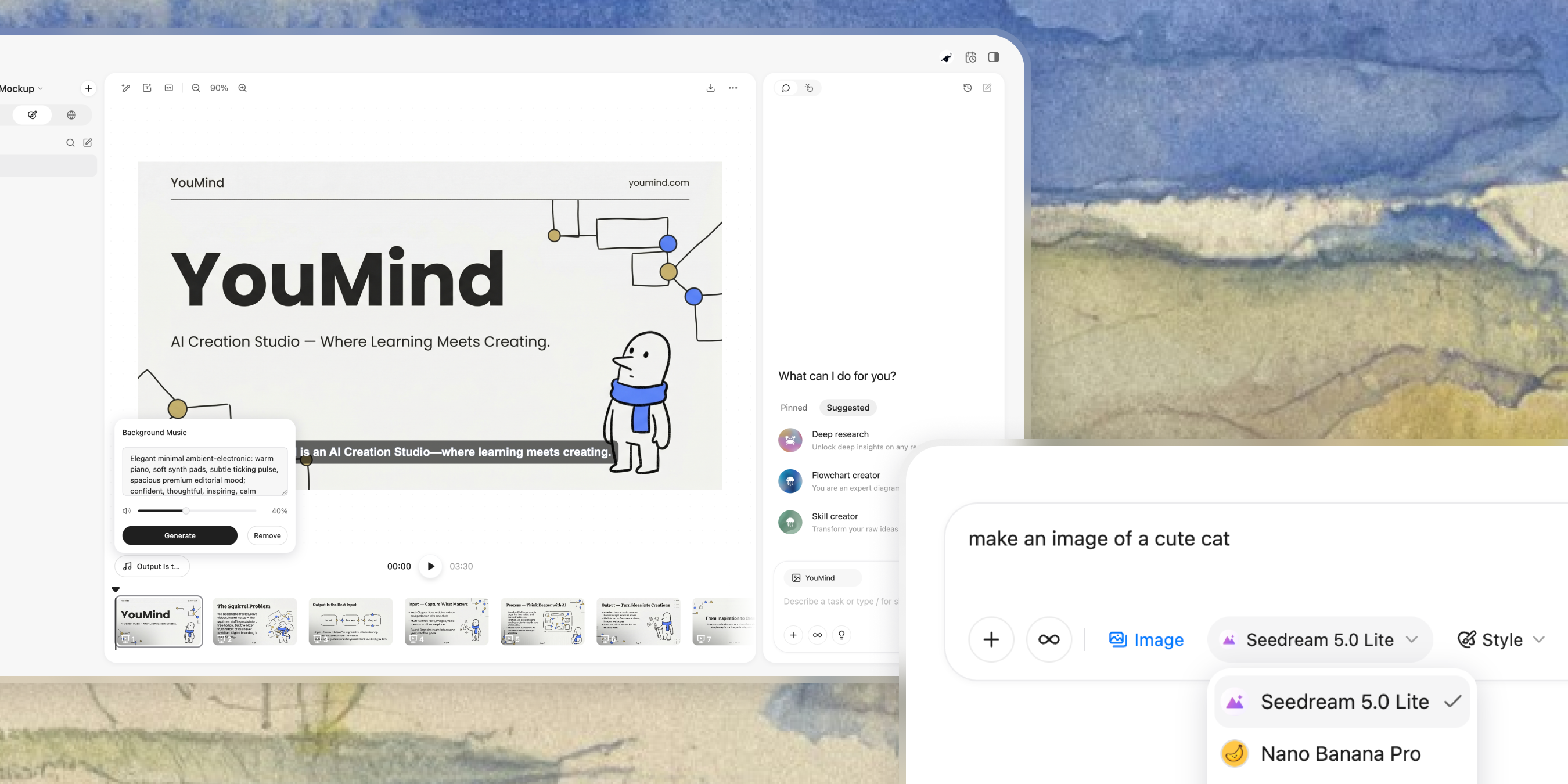 Cập nhật YouMind: Nhạc nền Slides, Model mới & Tính năng tải lên mới