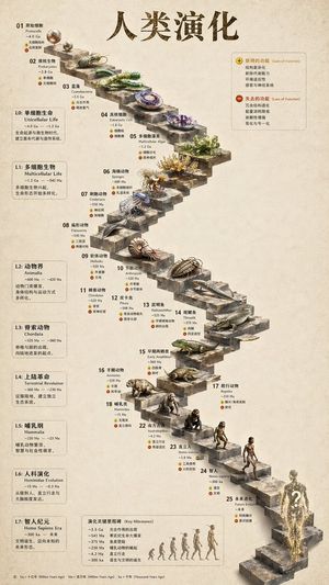 Infografica sull'evoluzione: la scala di pietra 3D