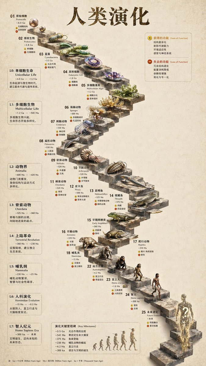 Infografica sull'evoluzione: la scala di pietra 3D