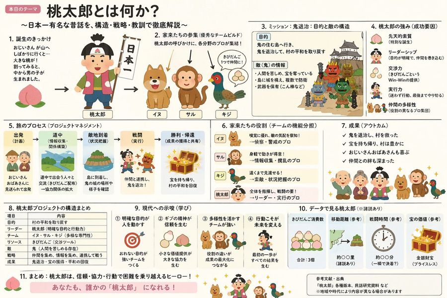 Slide esplicativa su Momotaro in stile ibrido