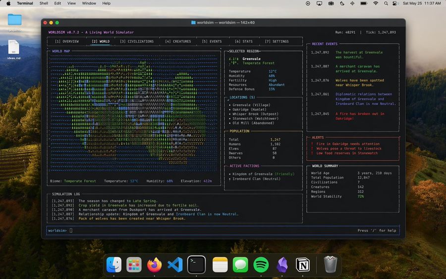 Mac Terminal Dünya Simülasyonu Arayüzü